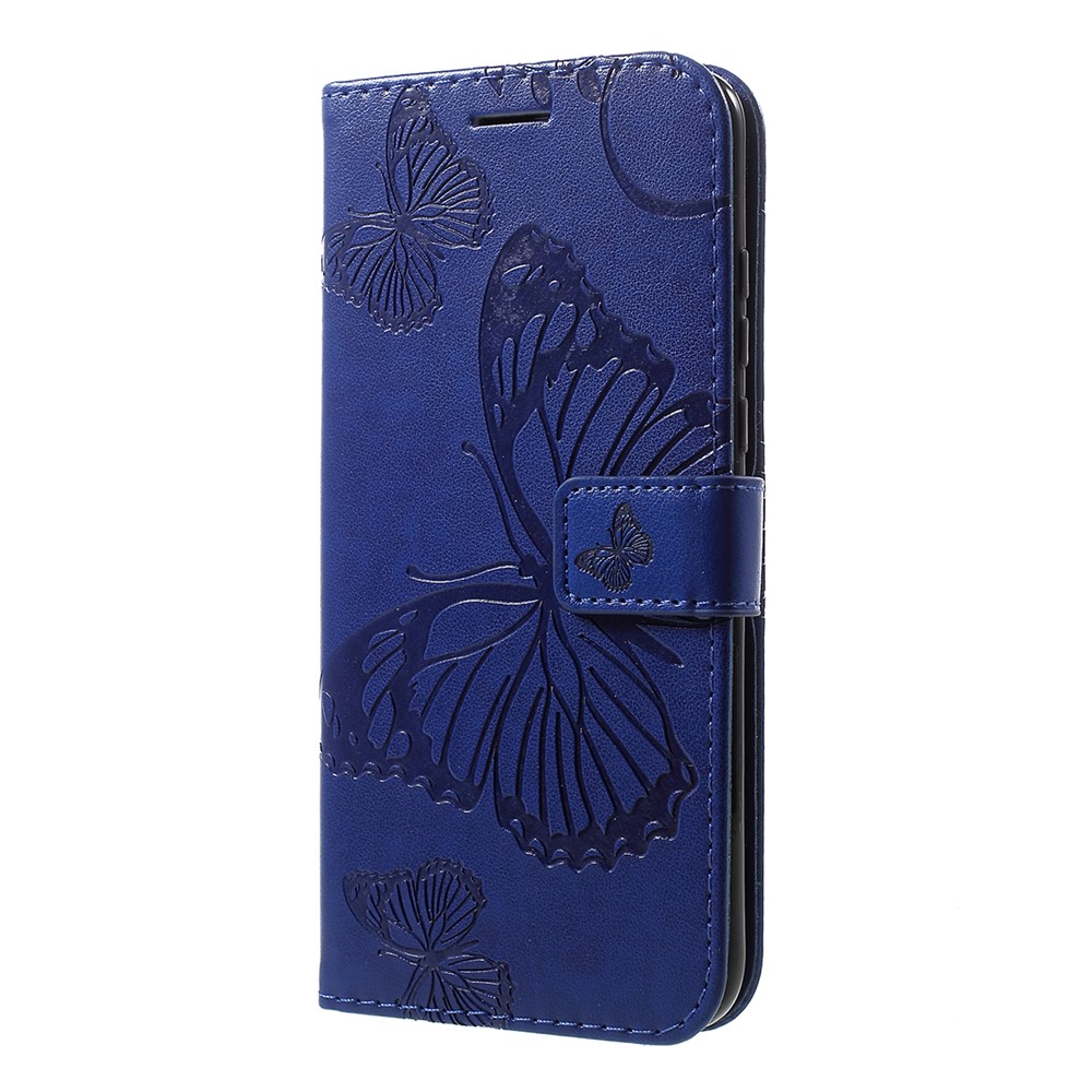 Imprint Butterfly Leather Wallet Stand Case for Huawei P30 Lite - Blue-2