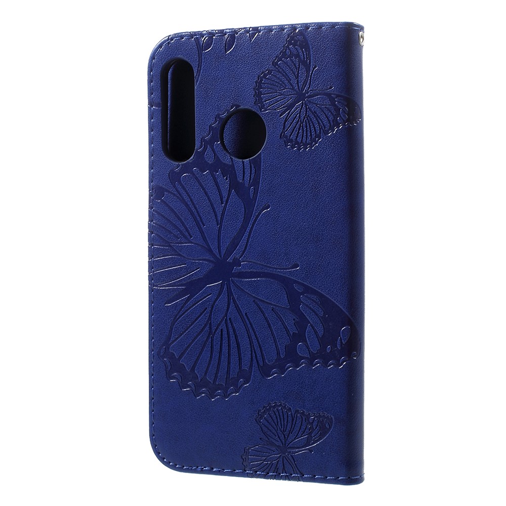 Imprint Butterfly Leather Wallet Stand Case for Huawei P30 Lite - Blue-3