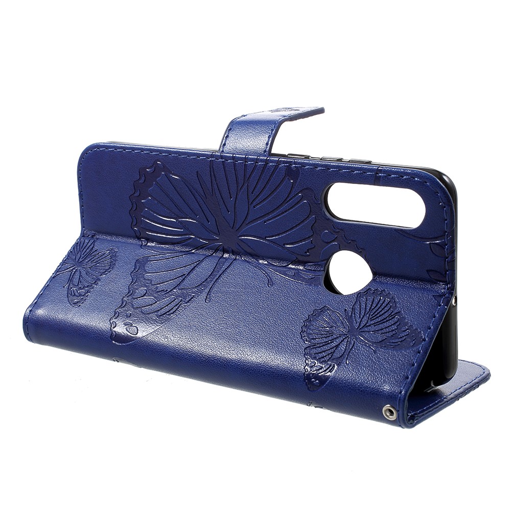 Imprint Butterfly Leather Wallet Stand Case for Huawei P30 Lite - Blue-4