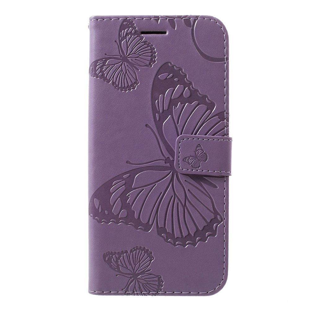 Imprint Butterfly Leather Wallet Stand Case for Huawei P30 Lite - Purple-1