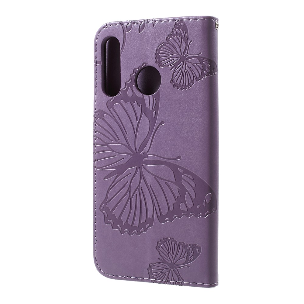 KT Imprinting Flower Series-2 Imprint Butterfly Leather Wallet Stand Case for Huawei P30 Lite - Purple-3