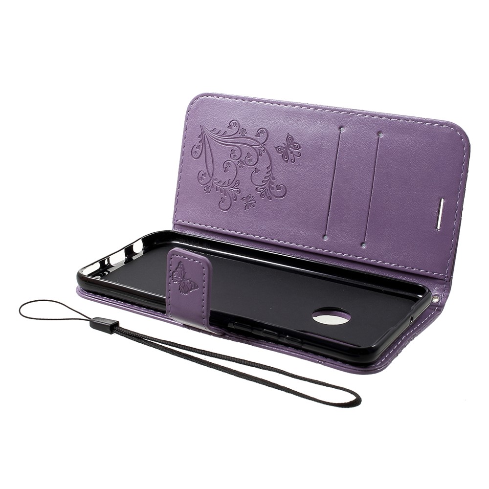 Imprint Butterfly Leather Wallet Stand Case for Huawei P30 Lite - Purple-5
