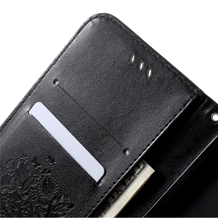 Imprint Cat and Tree Wallet Leather Cover with Strap for Huawei P30 Lite - Black-5