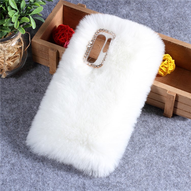 Soft Fur Coated Rhinestone TPU Back Case for Huawei P30 Pro - White-1