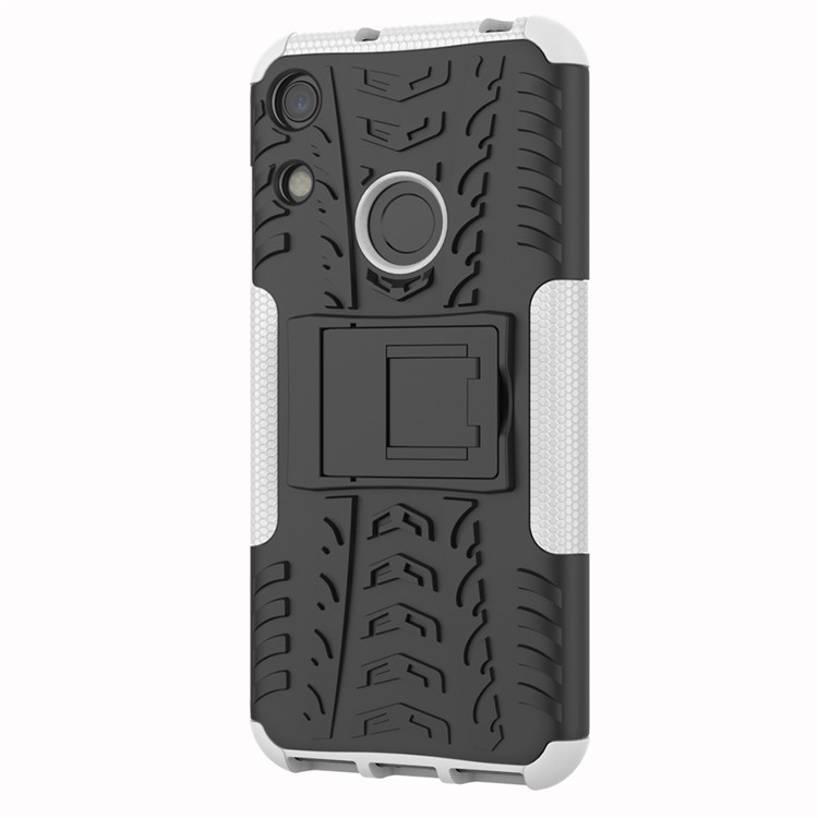 Anti-slip PC + TPU Hybrid Case Con Kickstand Para Huawei Honor 8a / Y6 (2019, Con Sensor de Huellas Digitales) / Y6 Prime (2019) - Blanco-7