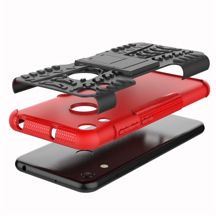 Anti-slip PC + TPU Hybrid Case with Kickstand for Huawei Honor 8A / Y6 (2019, with Fingerprint Sensor) / Y6 Prime (2019) - Red-5