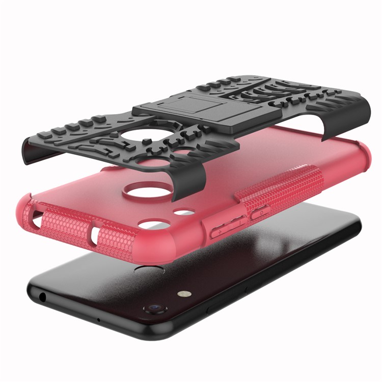 Anti-slip PC + TPU Hybrid Case with Kickstand for Huawei Honor 8A / Y6 (2019, with Fingerprint Sensor) / Y6 Prime (2019) - Rose-5