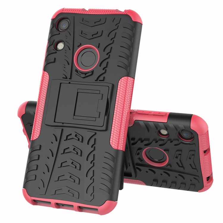 Anti-slip PC + TPU Hybrid Case with Kickstand for Huawei Honor 8A / Y6 (2019, with Fingerprint Sensor) / Y6 Prime (2019) - Rose-8
