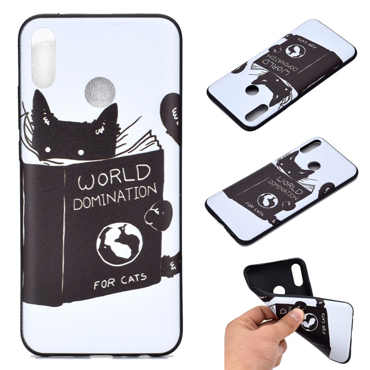 Pattern Printing Soft TPU Mobile Cover for Huawei Honor 8A - Cat Reading Book