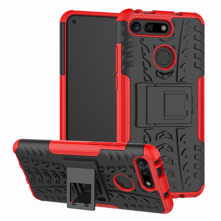 Anti-slip PC + TPU Hybrid Case with Kickstand for Huawei Honor View 20 / V20 - Red-1