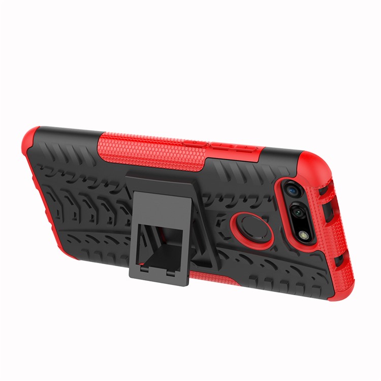 Anti-slip PC + TPU Hybrid Case with Kickstand for Huawei Honor View 20 / V20 - Red-7