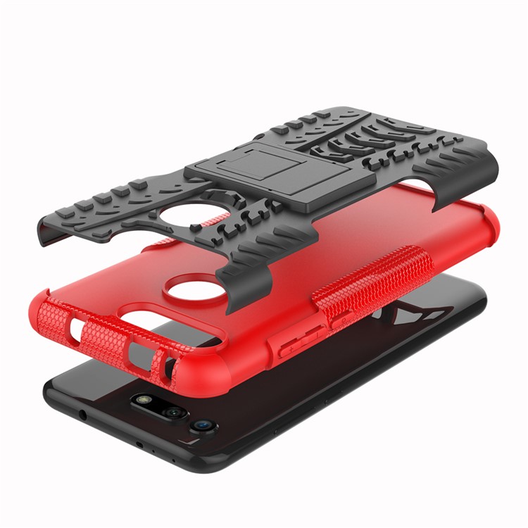 Anti-slip PC + TPU Hybrid Case with Kickstand for Huawei Honor View 20 / V20 - Red-8