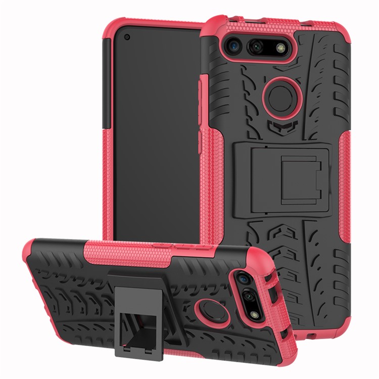 Anti-slip PC + TPU Hybrid Case with Kickstand for Huawei Honor View 20 / V20 - Pink-1