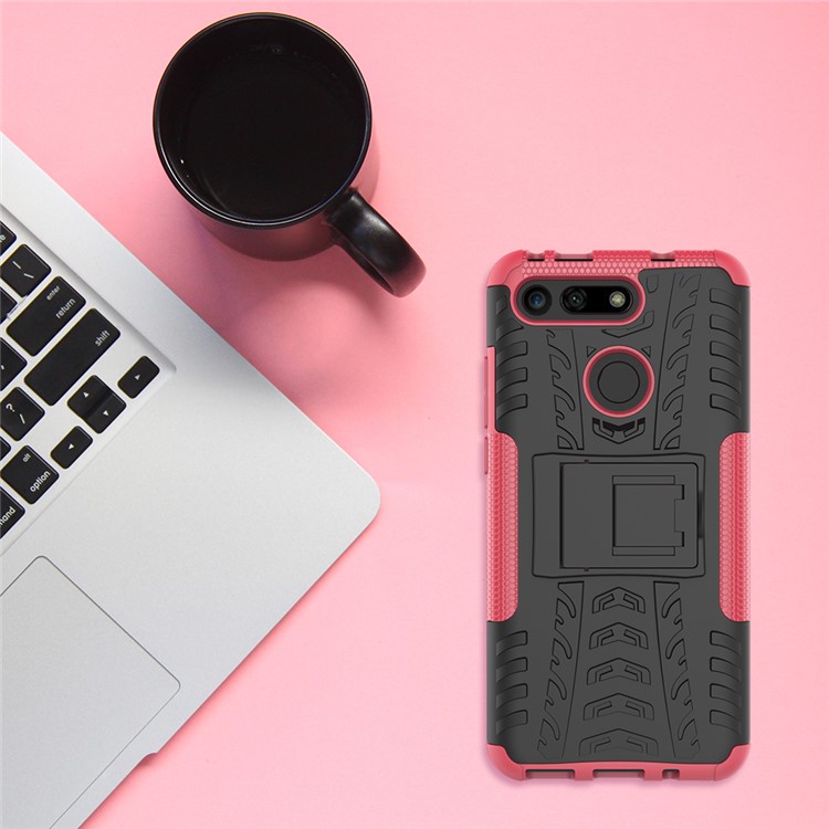 Anti-slip PC + TPU Hybrid Case with Kickstand for Huawei Honor View 20 / V20 - Pink-9