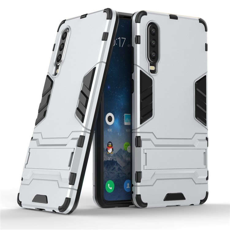 Plastic + TPU Hybrid Case with Kickstand for Huawei P30 - Silver-1