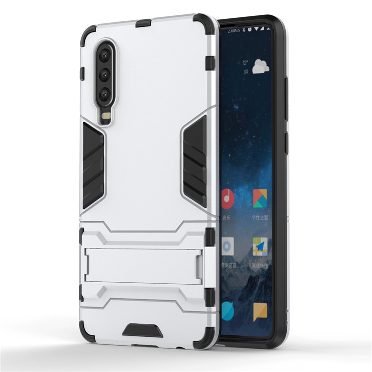 Plastic + TPU Hybrid Case with Kickstand for Huawei P30 - Silver-2