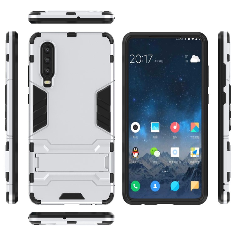Plastic + TPU Hybrid Case with Kickstand for Huawei P30 - Silver-3