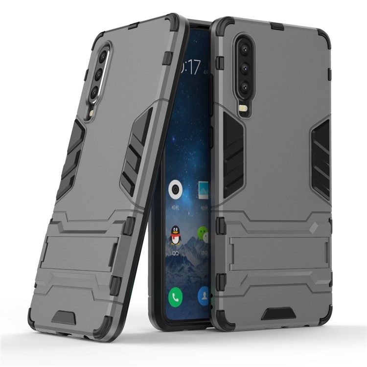 Plastic + TPU Hybrid Case with Kickstand for Huawei P30 - Grey-1