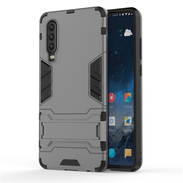 Plastic + TPU Hybrid Case with Kickstand for Huawei P30 - Grey-2