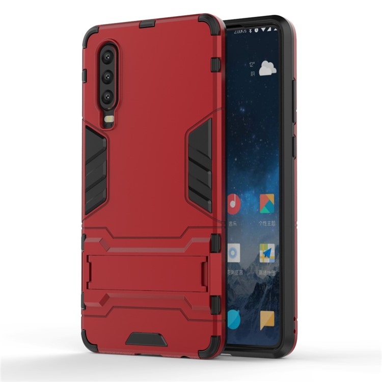 Custodia Ibrida in Plastica + TPU Con Cavalletto Per Huawei P30 - Rosso-2