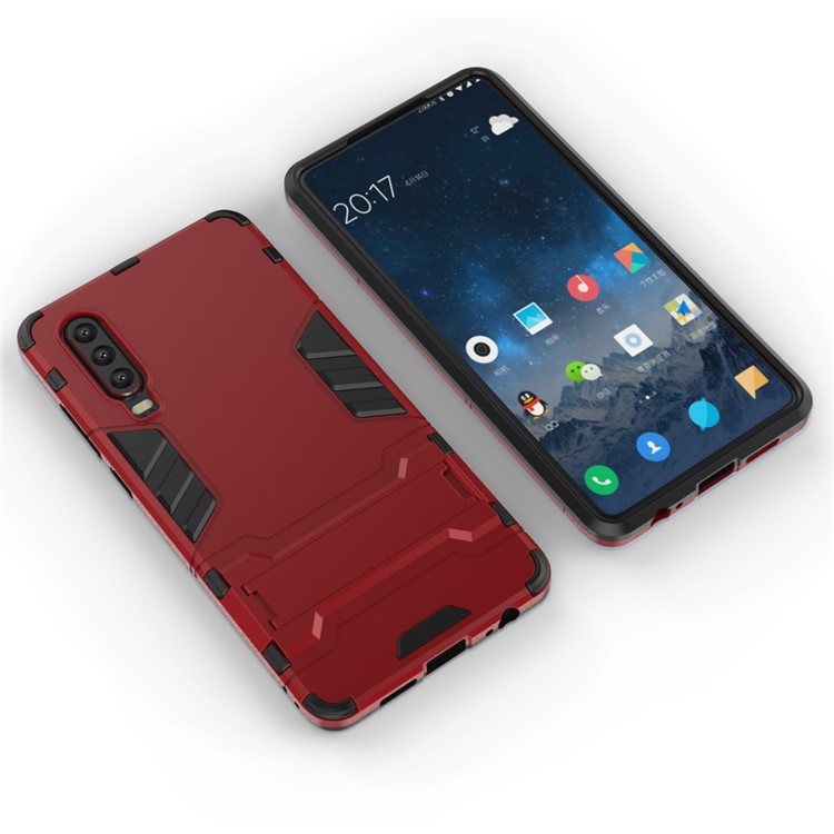 Caixa Híbrida de Plástico + TPU Com Kickstand Para Huawei P30 - Vermelho