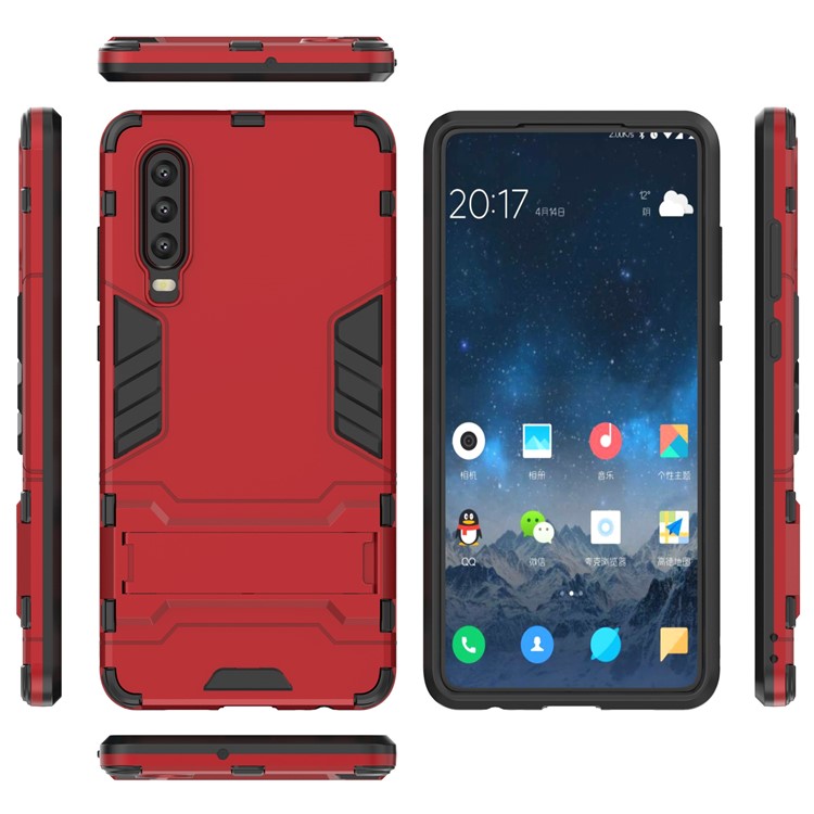 Caixa Híbrida de Plástico + TPU Com Kickstand Para Huawei P30 - Vermelho