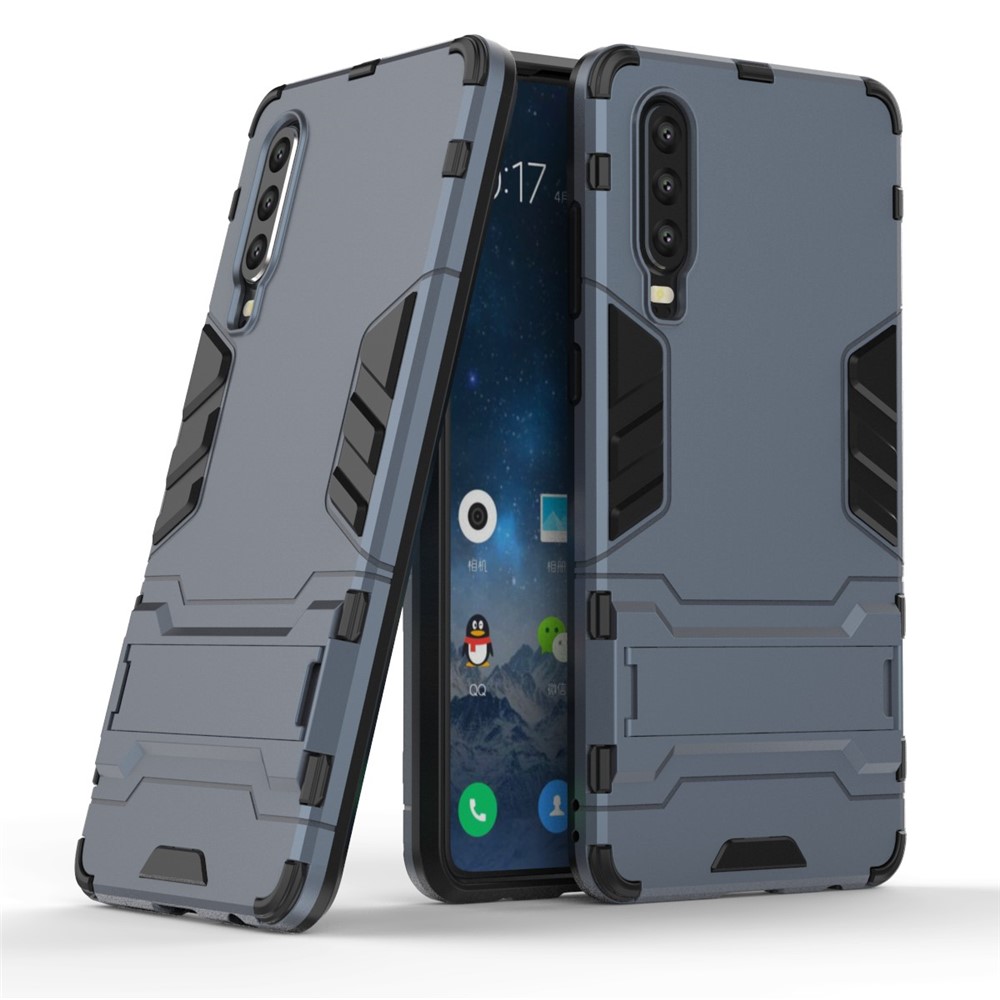 Plastic + TPU Hybrid Case with Kickstand for Huawei P30 - Dark Blue-1