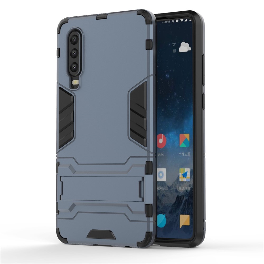 Plastic + TPU Hybrid Case with Kickstand for Huawei P30 - Dark Blue-2