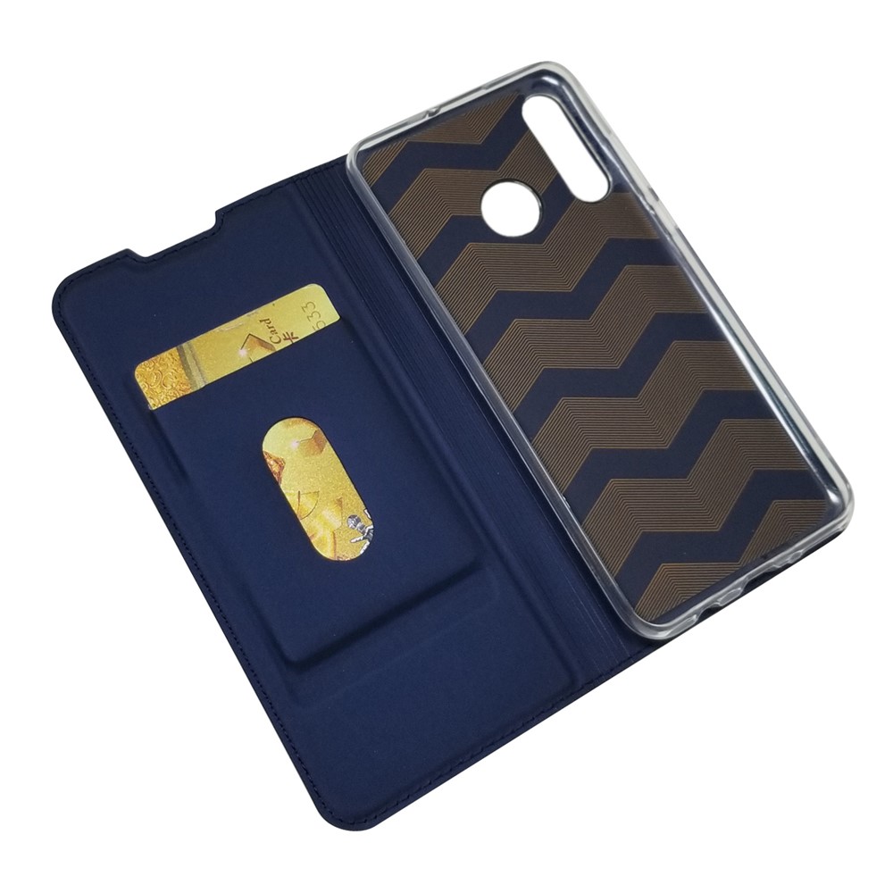 Case de Ranura de Tarjeta de Cuero de Adsorción Magnética Para Huawei P30 Lite - Azul Oscuro