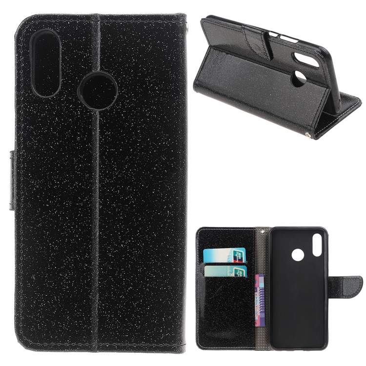 Glittery Powder Wallet Stand Leather Phone Case for Huawei P Smart (2019) - Black-1