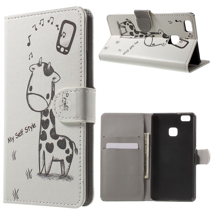 Leather Wallet Stand Phone Case for Huawei P9 Lite - Giraffe-1