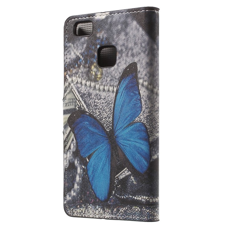Leather Wallet Stand Protective Case for Huawei P9 Lite - Blue Butterfly-2