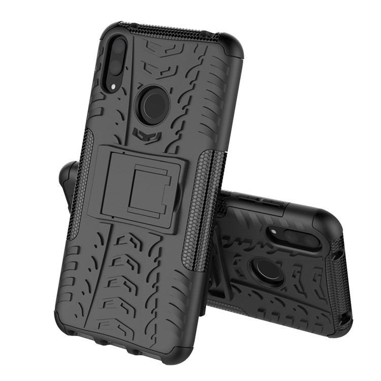 Tyre Pattern PC TPU Hybrid Phone Shell with Kickstand for Huawei Y7 Pro (2019) - Black-2