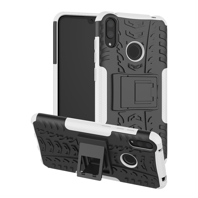 Tyre Pattern PC TPU Hybrid Phone Shell with Kickstand for Huawei Y7 Pro (2019) / Y7 (2019) / Enjoy 9 - White-1