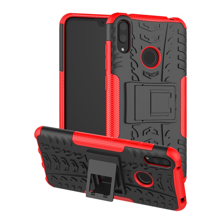 Pneumatico PC PC TPU Hybrid Phone Shell Con Cavalletto Per Huawei Y7 Pro (2019) / Y7 (2019) / Divertiti 9 - Rosso