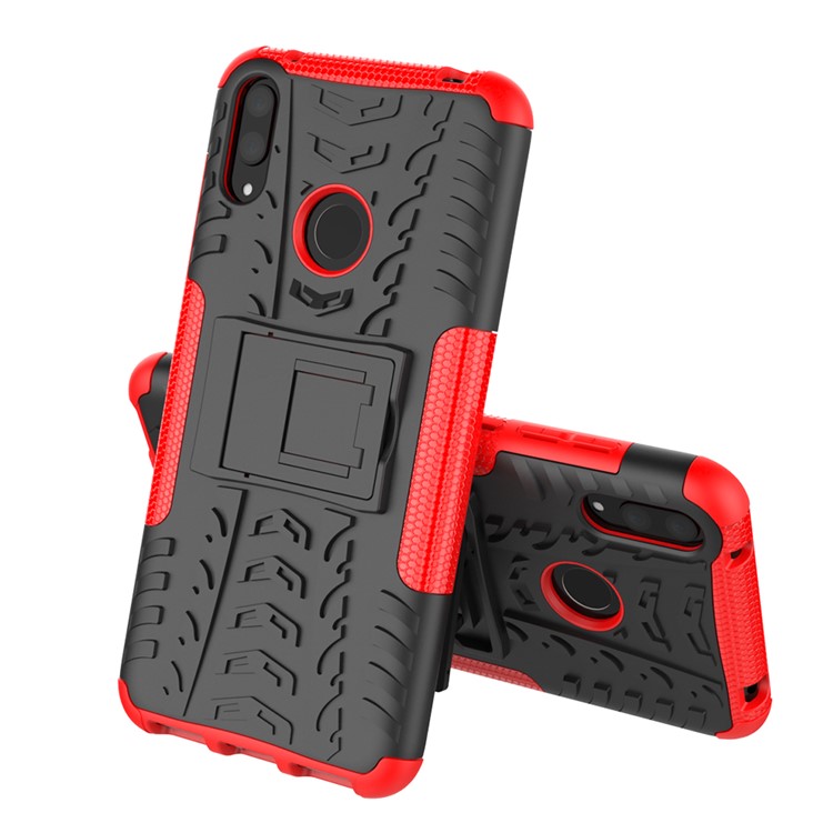 Pneumatico PC PC TPU Hybrid Phone Shell Con Cavalletto Per Huawei Y7 Pro (2019) / Y7 (2019) / Divertiti 9 - Rosso-2