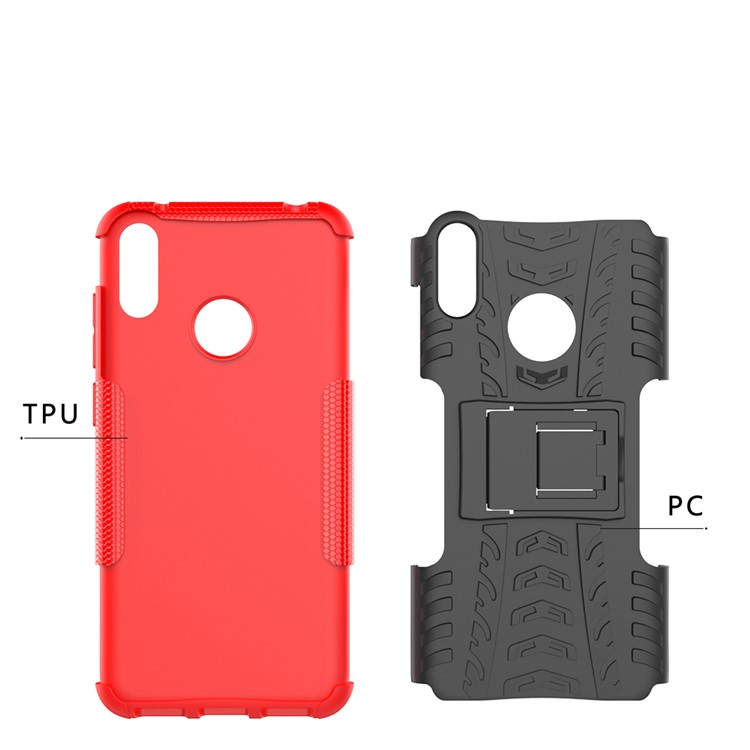 Pneumatico PC PC TPU Hybrid Phone Shell Con Cavalletto Per Huawei Y7 Pro (2019) / Y7 (2019) / Divertiti 9 - Rosso