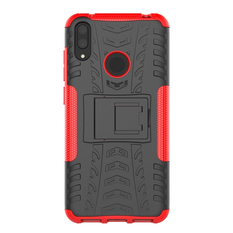 Padrão de Pneu PC TPU Hybrid Phone Shell Com Kickstand Para Huawei Y7 Pro (2019) / Y7 (2019) / Desfrute de 9 - Vermelho