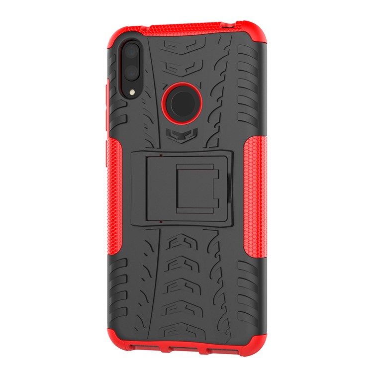 Padrão de Pneu PC TPU Hybrid Phone Shell Com Kickstand Para Huawei Y7 Pro (2019) / Y7 (2019) / Desfrute de 9 - Vermelho