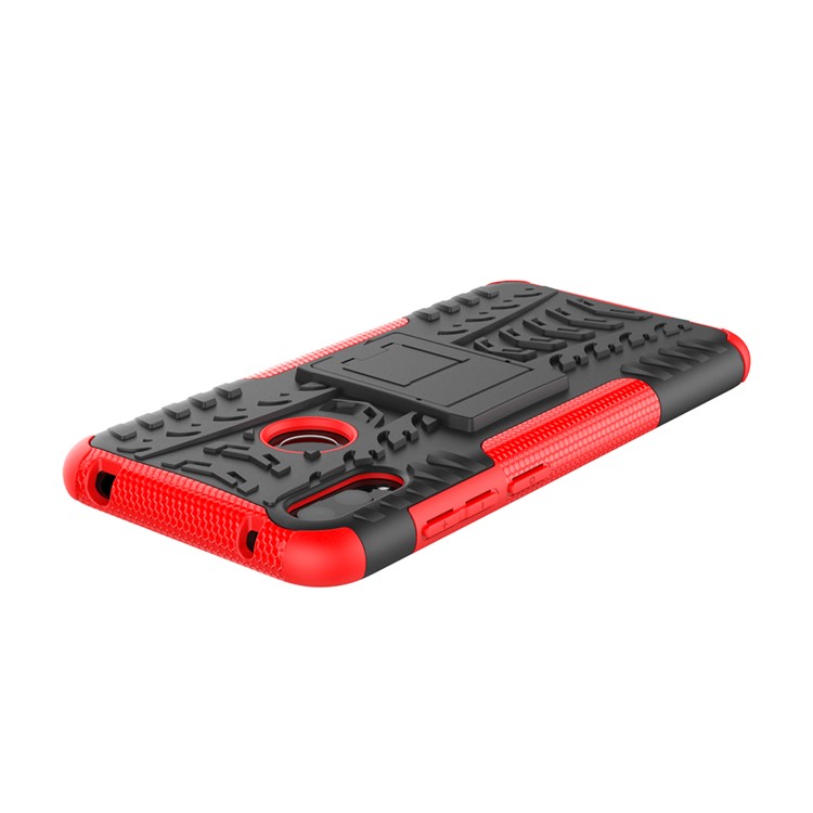 Padrão de Pneu PC TPU Hybrid Phone Shell Com Kickstand Para Huawei Y7 Pro (2019) / Y7 (2019) / Desfrute de 9 - Vermelho