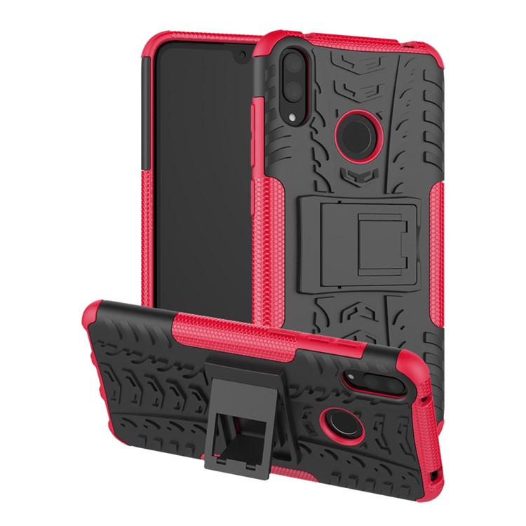 Pneumatico PC PC TPU Hybrid Phone Shell Con Cavalletto Per Huawei Y7 Pro (2019) / Y7 (2019) / Divertiti 9 - Rosa