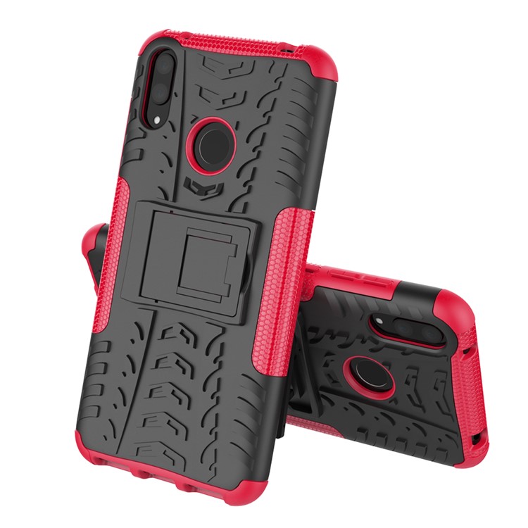 Tyre Pattern PC TPU Hybrid Phone Shell with Kickstand for Huawei Y7 Pro (2019) / Y7 (2019) / Enjoy 9 - Rose-2