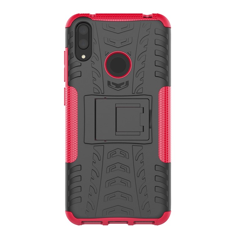 Padrão de Pneu PC TPU Hybrid Phone Shell Com Kickstand Para Huawei Y7 Pro (2019) / Y7 (2019) / Desfrute de 9 - Rosa