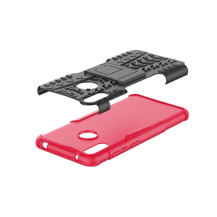 Padrão de Pneu PC TPU Hybrid Phone Shell Com Kickstand Para Huawei Y7 Pro (2019) / Y7 (2019) / Desfrute de 9 - Rosa