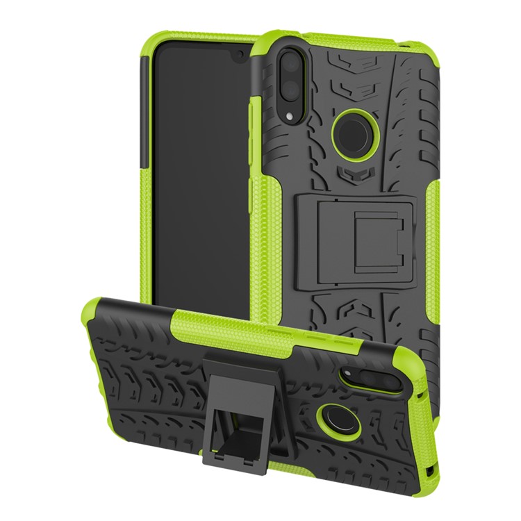 Tyre Pattern PC TPU Hybrid Phone Shell with Kickstand for Huawei Y7 Pro (2019) / Y7 (2019) / Enjoy 9 - Green-1