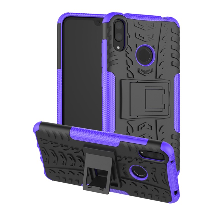 Tyre Pattern PC TPU Hybrid Phone Shell with Kickstand for Huawei Y7 Pro (2019) / Y7 (2019) / Enjoy 9 - Purple-1