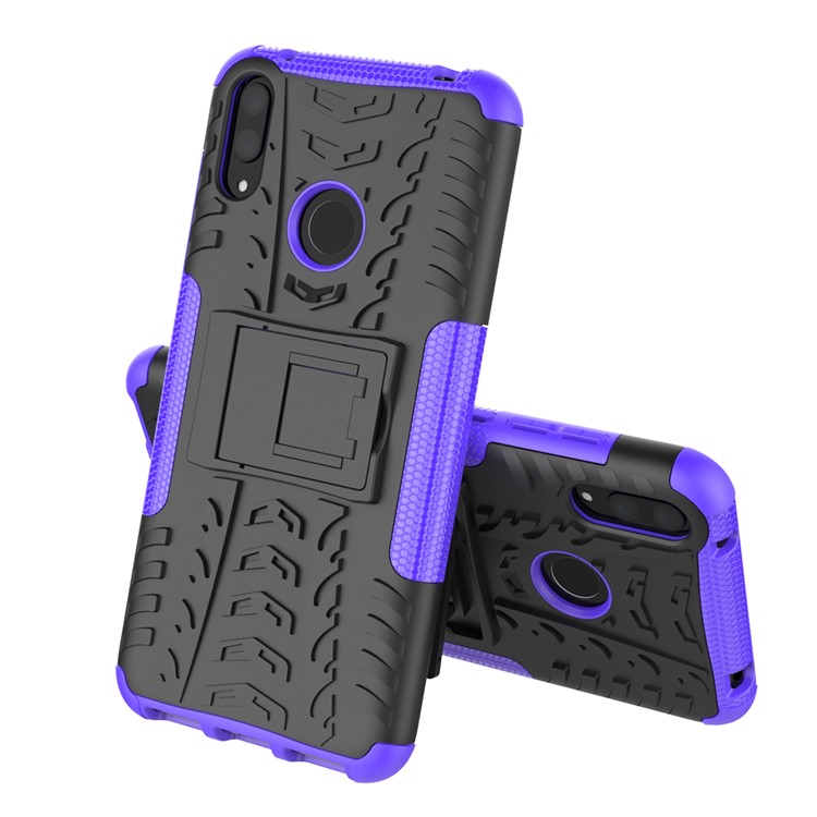 Tyre Pattern PC TPU Hybrid Phone Shell with Kickstand for Huawei Y7 Pro (2019) / Y7 (2019) / Enjoy 9 - Purple-2