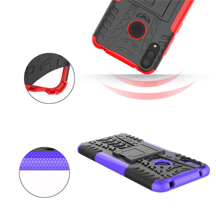 Tyre Pattern PC TPU Hybrid Phone Shell with Kickstand for Huawei Y7 Pro (2019) / Y7 (2019) / Enjoy 9 - Purple-3