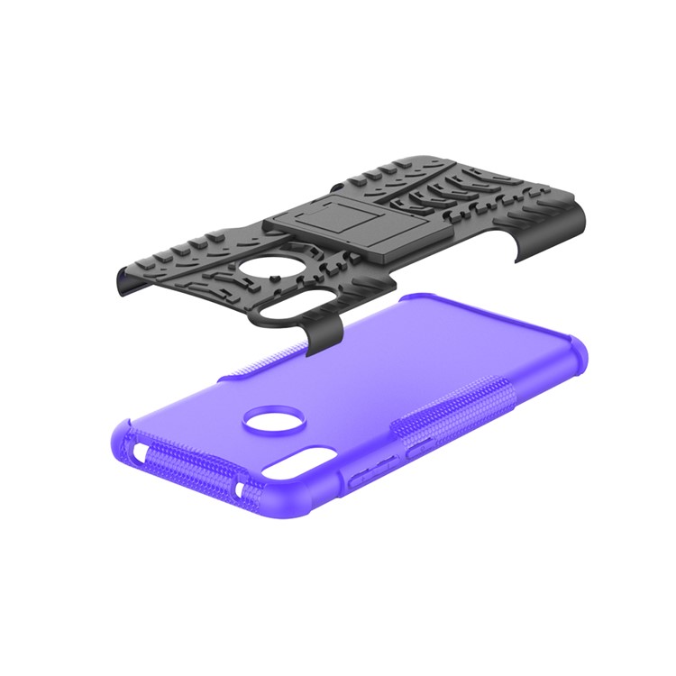Tyre Pattern PC TPU Hybrid Phone Shell with Kickstand for Huawei Y7 Pro (2019) / Y7 (2019) / Enjoy 9 - Purple-9