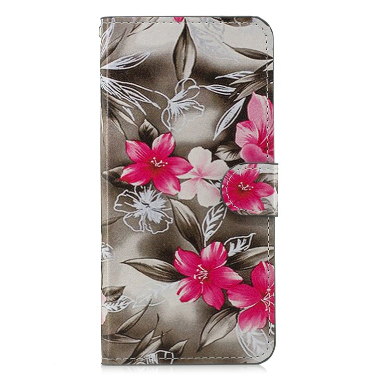 Stampa Del Modello Copertura Del Telefono In Pelle PU Per Huawei Honor 10 Lite / P Smart (2019) - Fiori Rossi-1
